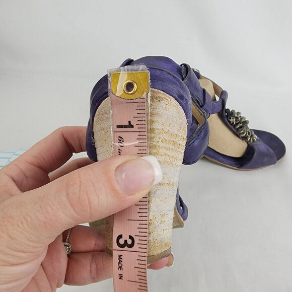 AS98 Violet Purple Leather Wedge Heel Sandals Size 8 - Picture 10 of 10